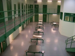 Overhead view of tables in cell block